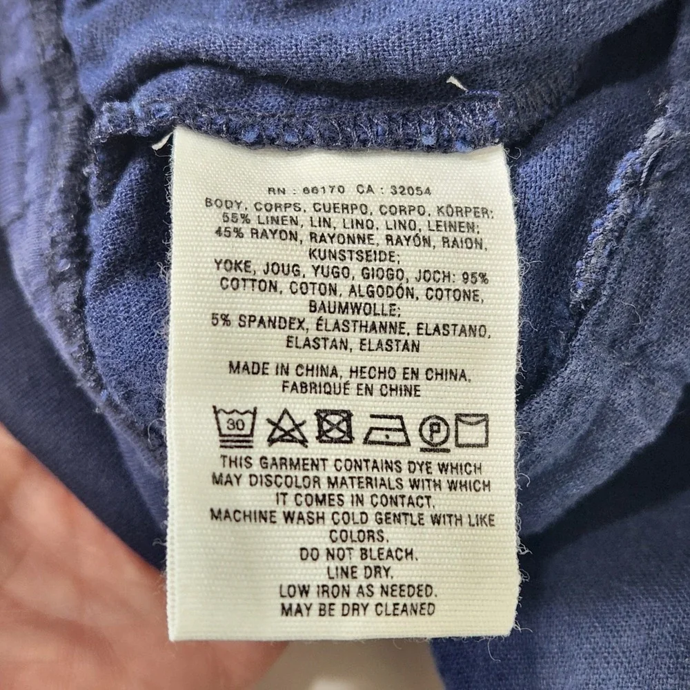 Hei Hei Anthropologie Navy Blue Linen Blend Wide Leg Foldover Waist Pants L - Picture 8 of 9
